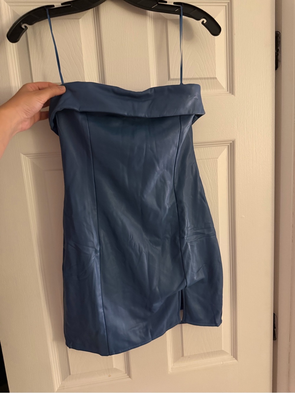 Sky to Moon NWOT Blue Pleather Mini Strapless Dress